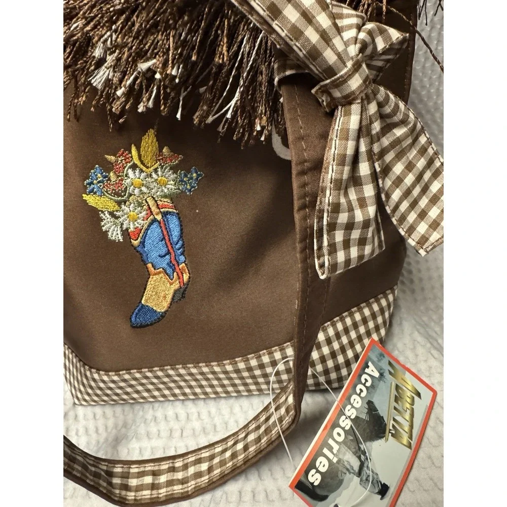 Abetta Accessories Western Fringe Tote Brown Gingham Cowboy Boot Floral‎ NWT Bag
